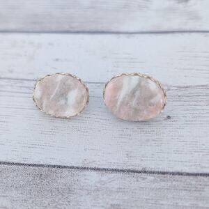 Vintage Clip On Earrings Oval Stone Like Design